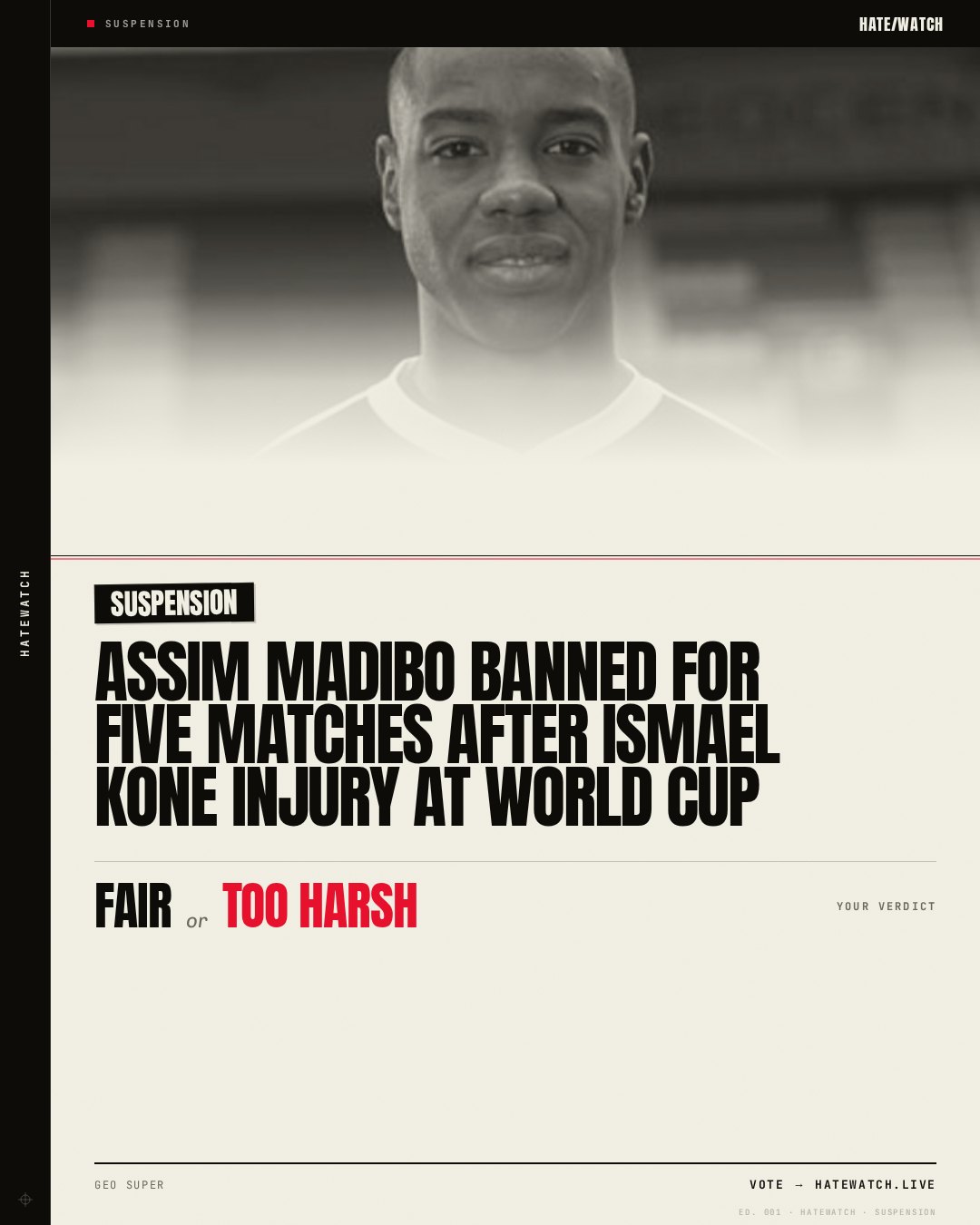 Assim Madibo banned for five matches after Ismael Kone injury at World Cup