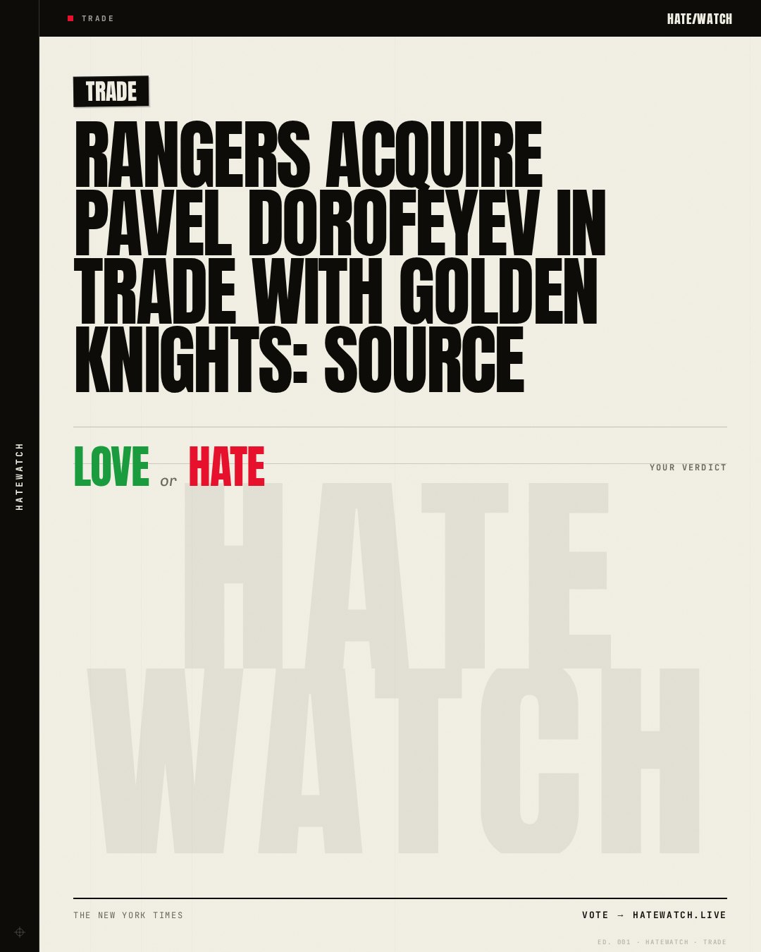 Rangers acquire Pavel Dorofeyev in trade with Golden Knights: Source