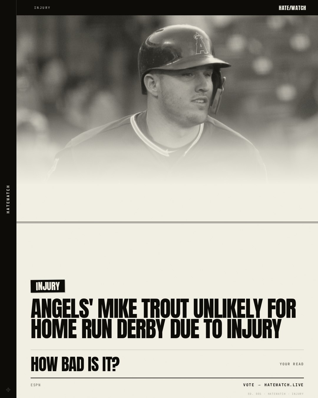 Angels' Mike Trout unlikely for Home Run Derby due to injury