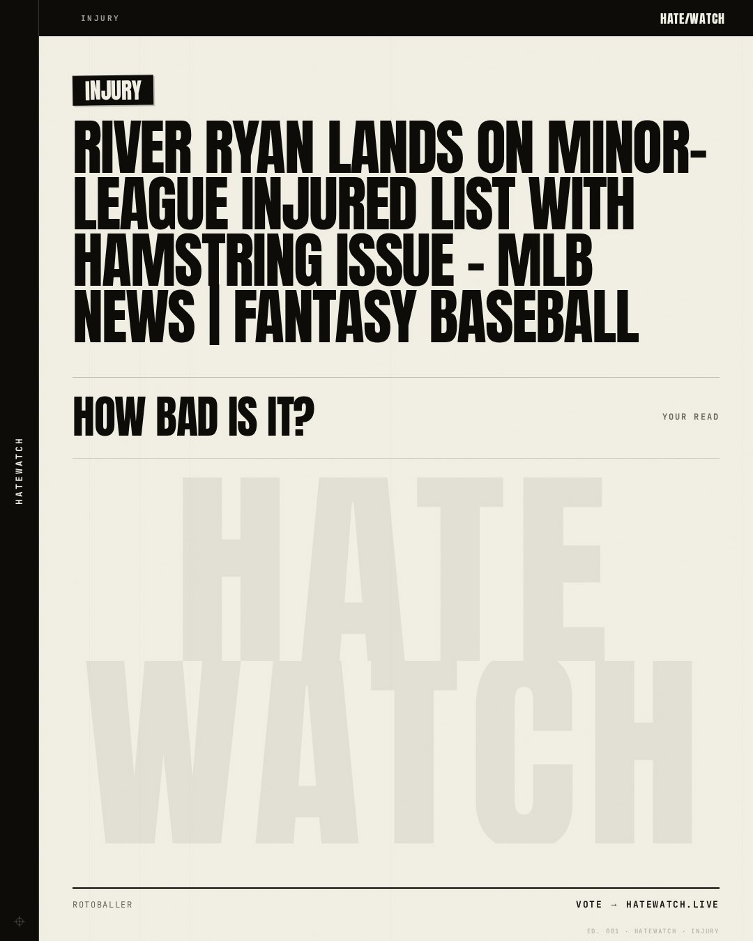 River Ryan Lands on Minor-League Injured List With Hamstring Issue - MLB News | Fantasy Baseball