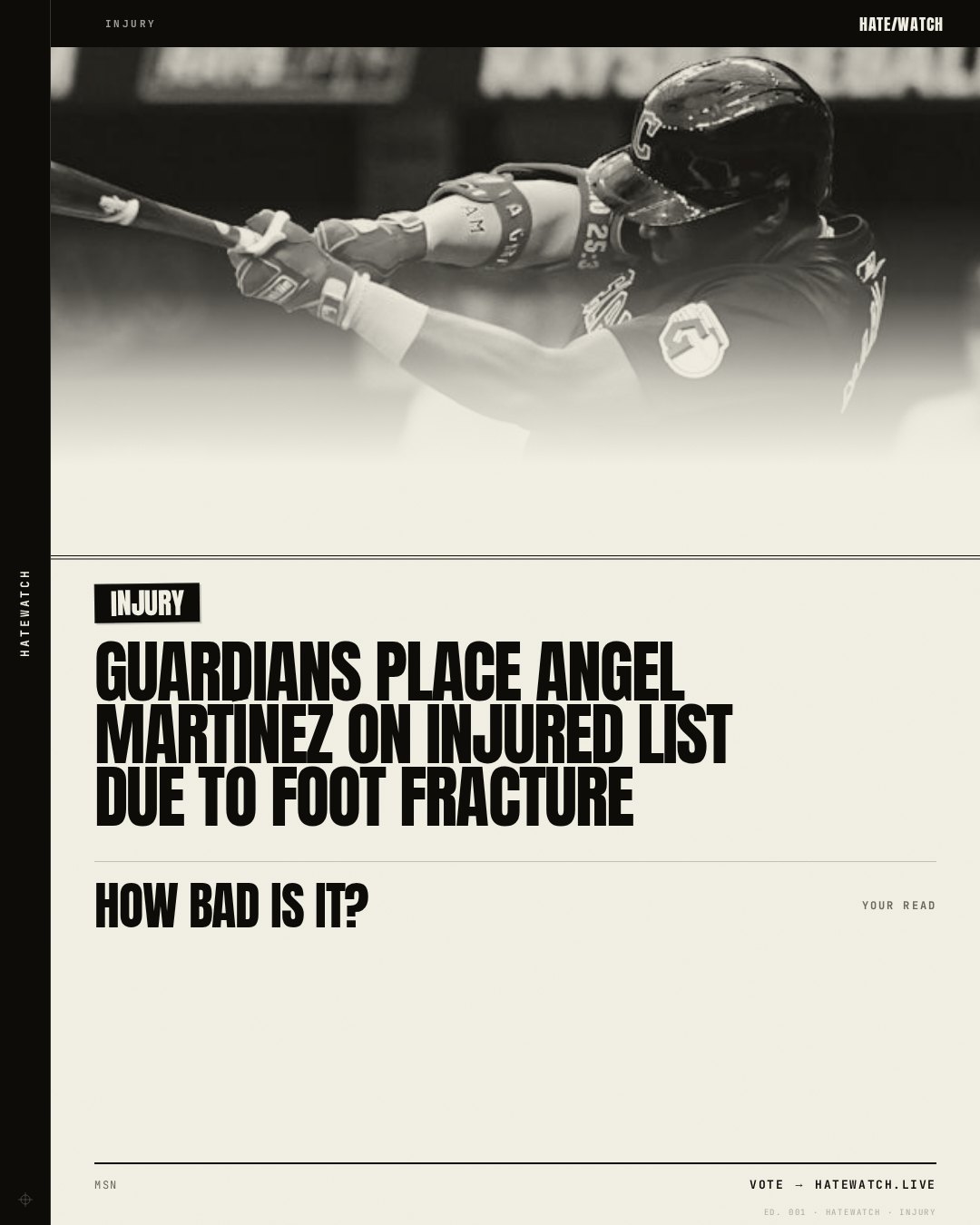 Guardians place Angel Martínez on injured list due to foot fracture