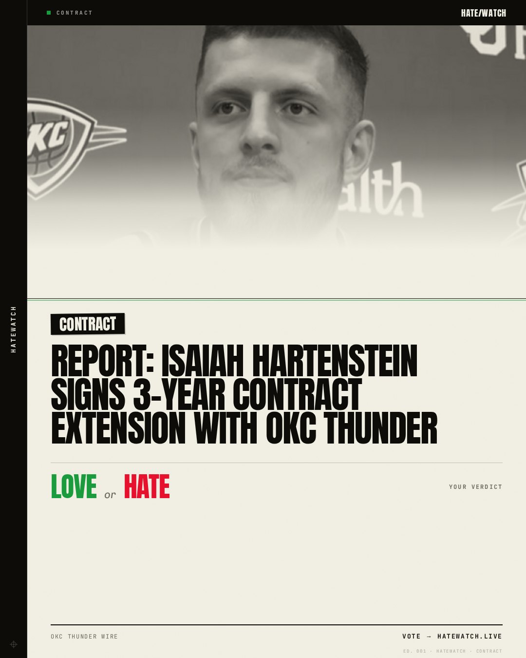 Report: Isaiah Hartenstein signs 3-year contract extension with OKC Thunder
