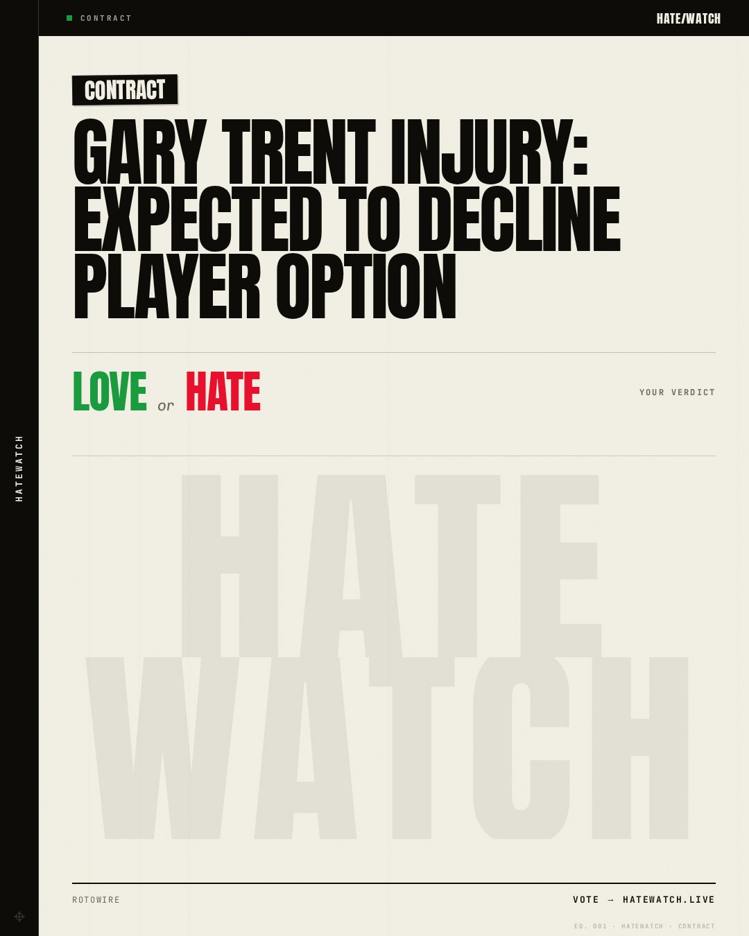 Gary Trent Injury: Expected to decline player option