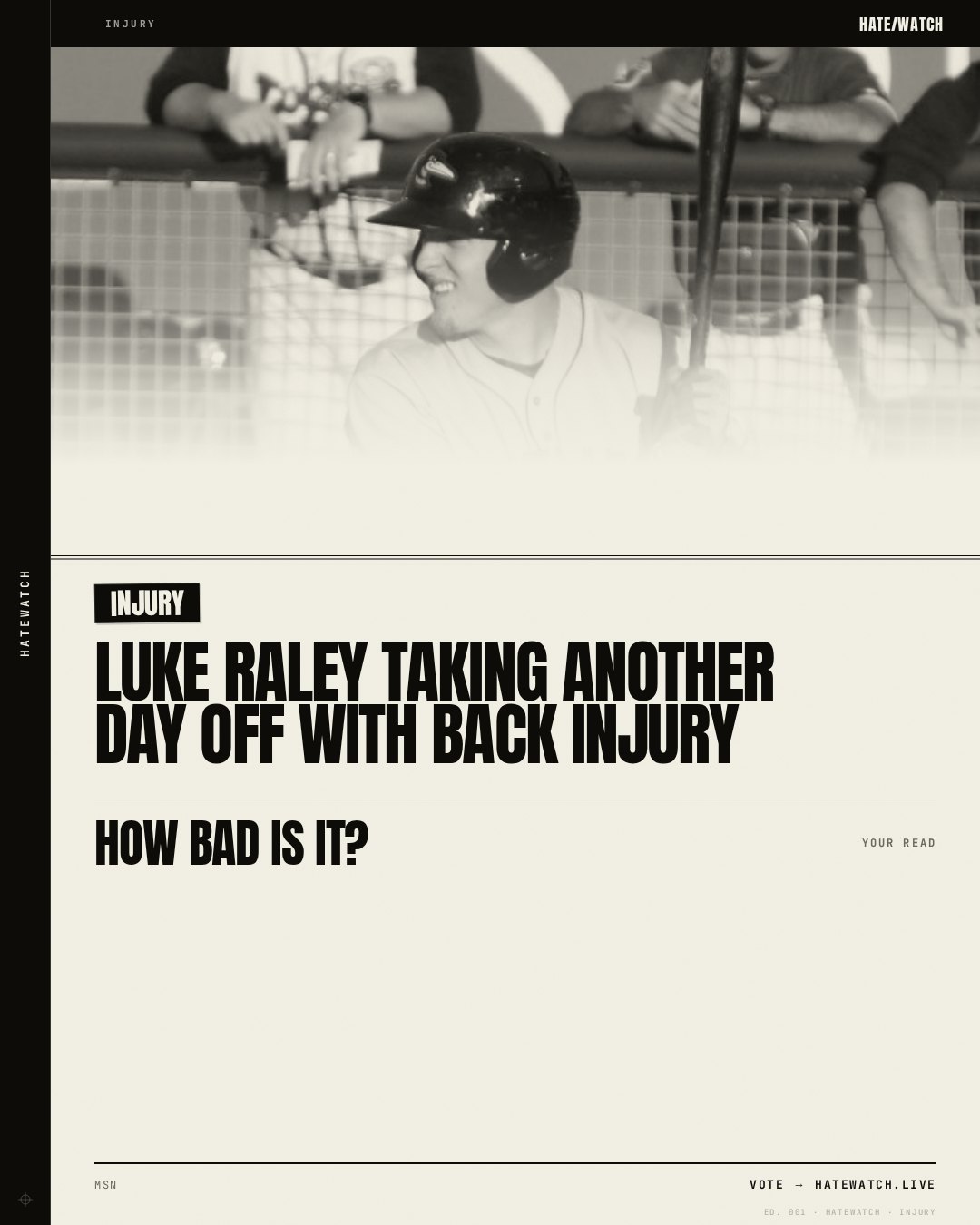 Luke Raley taking another day off with back injury