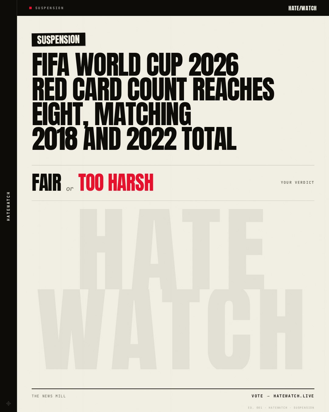 FIFA World Cup 2026 red card count reaches eight, matching 2018 and 2022 total