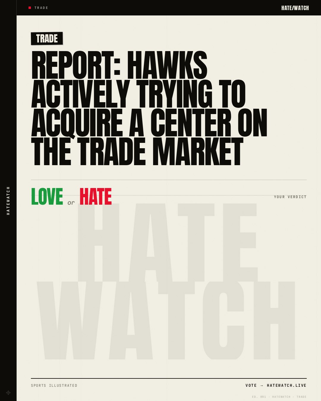Report: Hawks Actively Trying to Acquire A Center On The Trade Market