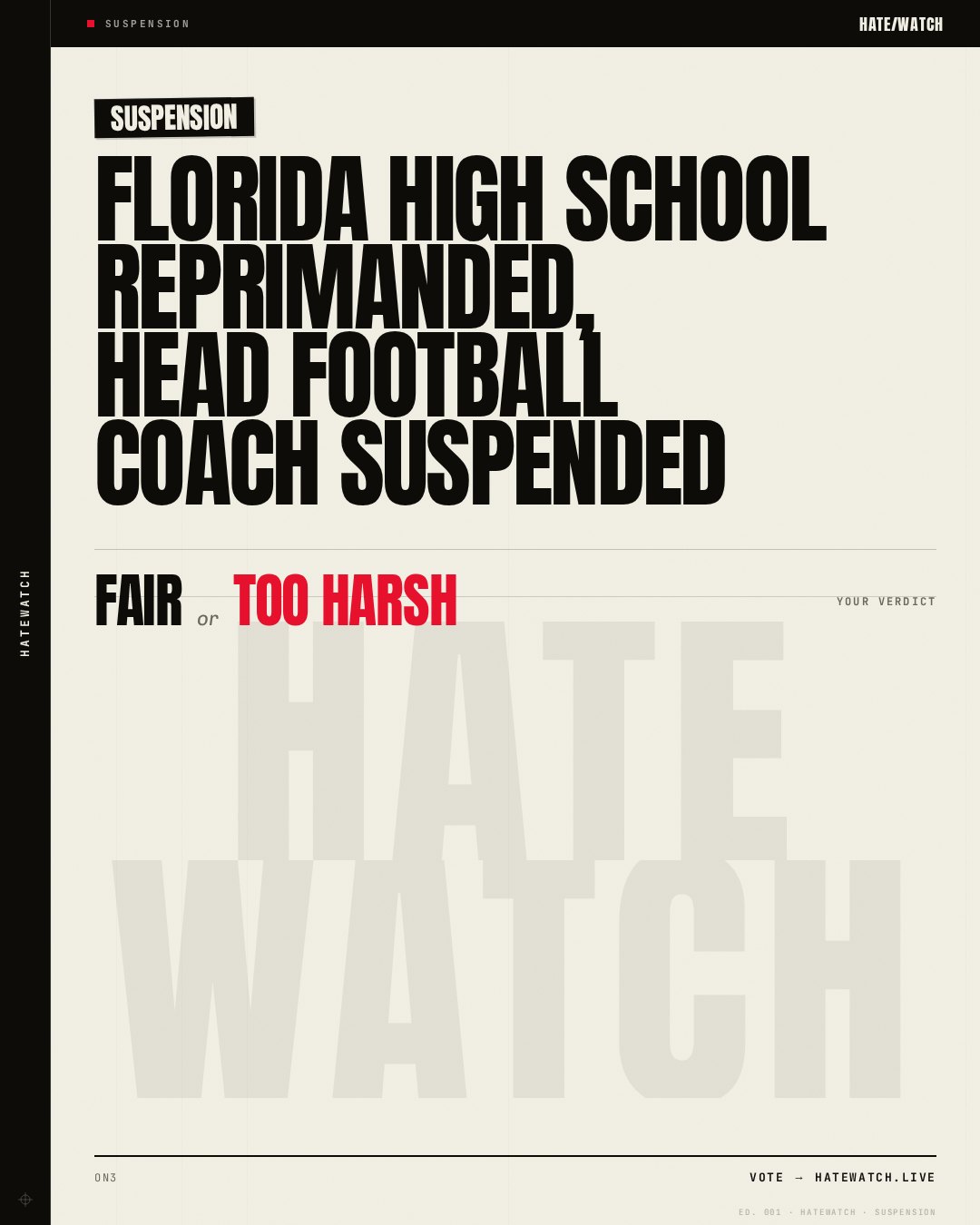 Florida high school reprimanded, head football coach suspended