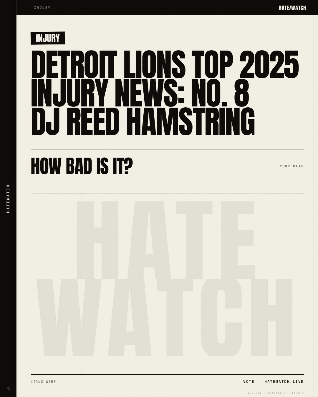 Detroit Lions top 2025 injury news: No. 8 DJ Reed hamstring