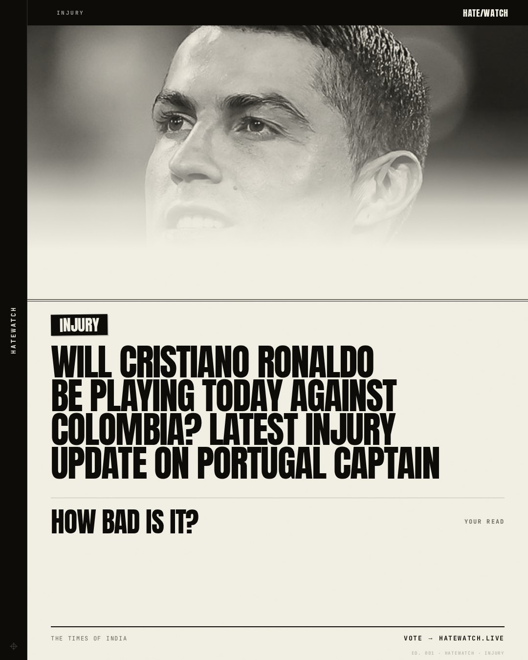 Will Cristiano Ronaldo be playing today against Colombia? Latest injury update on Portugal captain