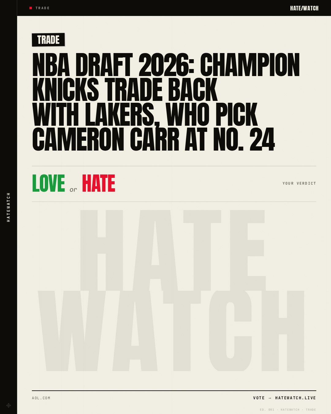NBA Draft 2026: Champion Knicks trade back with Lakers, who pick Cameron Carr at No. 24