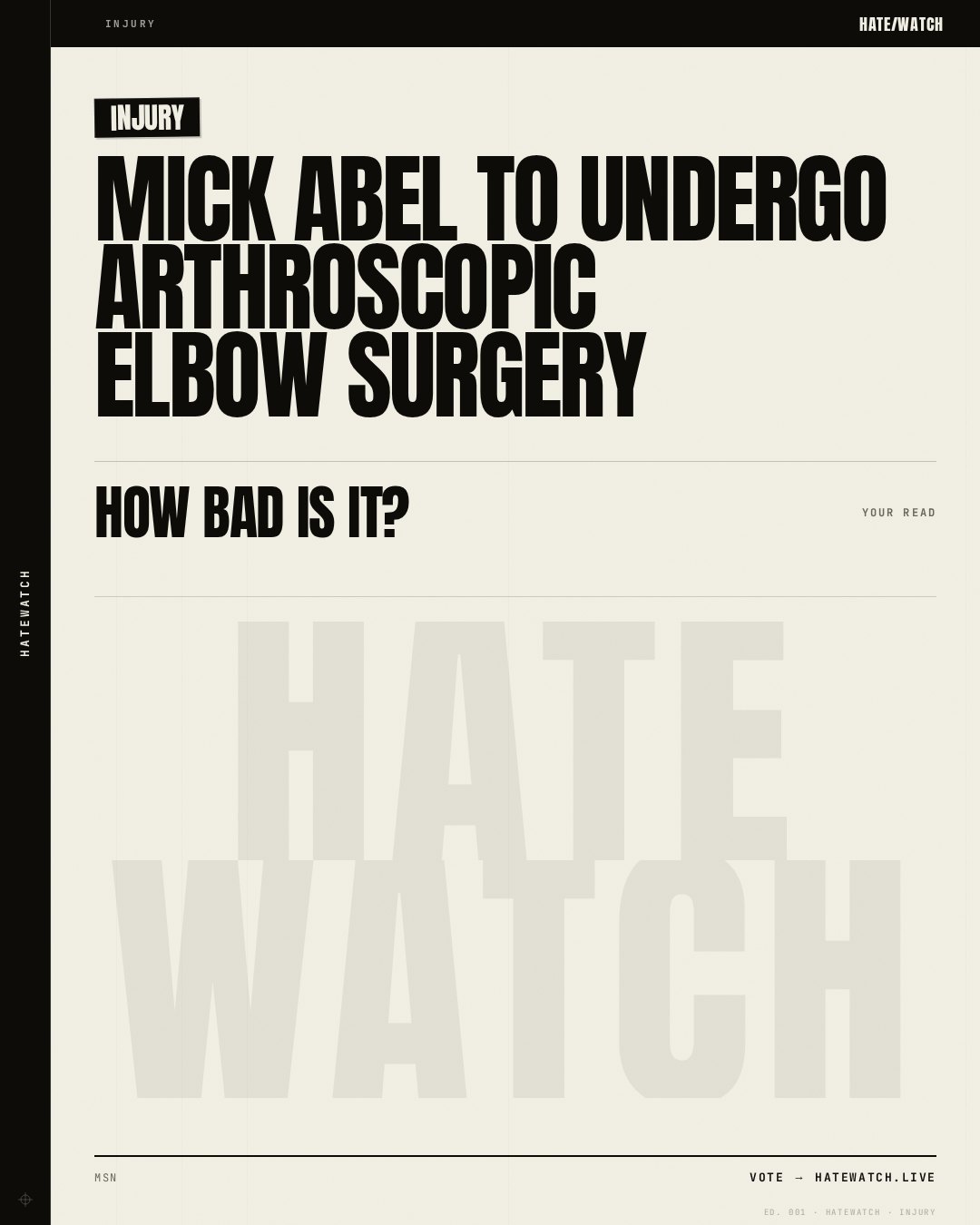 Mick Abel to undergo arthroscopic elbow surgery