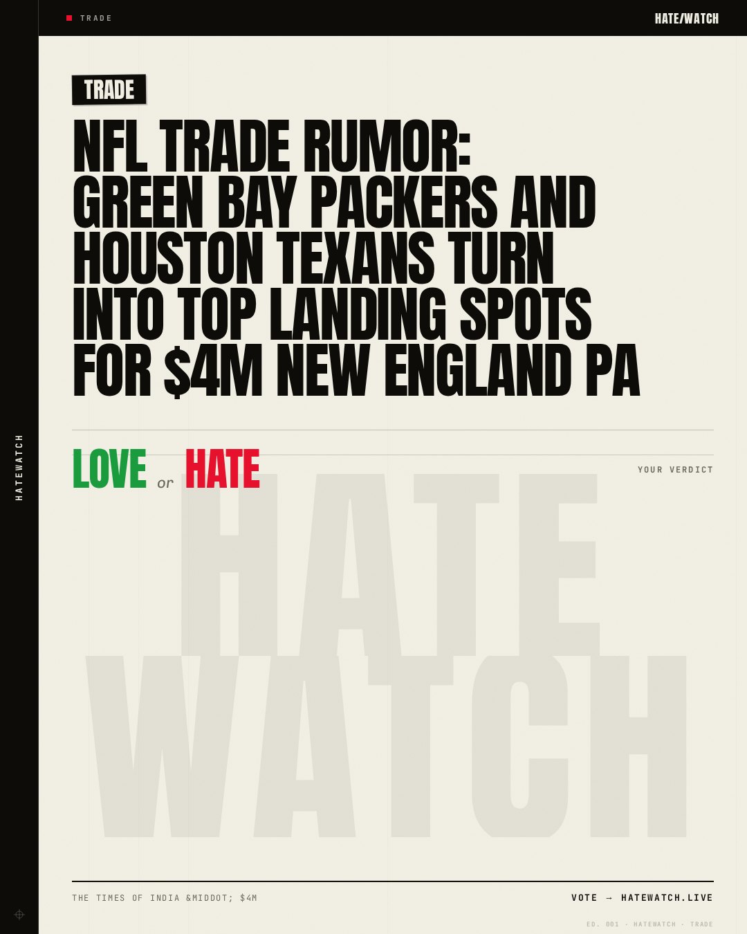 NFL Trade Rumor: Green Bay Packers and Houston Texans turn into top landing spots for $4M New England Pa