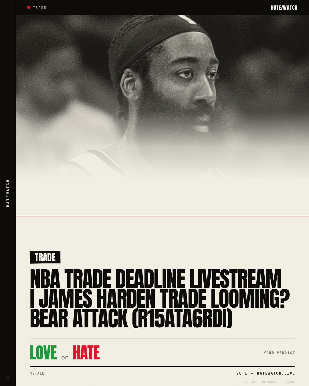 NBA Trade Deadline Livestream I James Harden Trade Looming? Bear Attack (r15AtA6RDI)