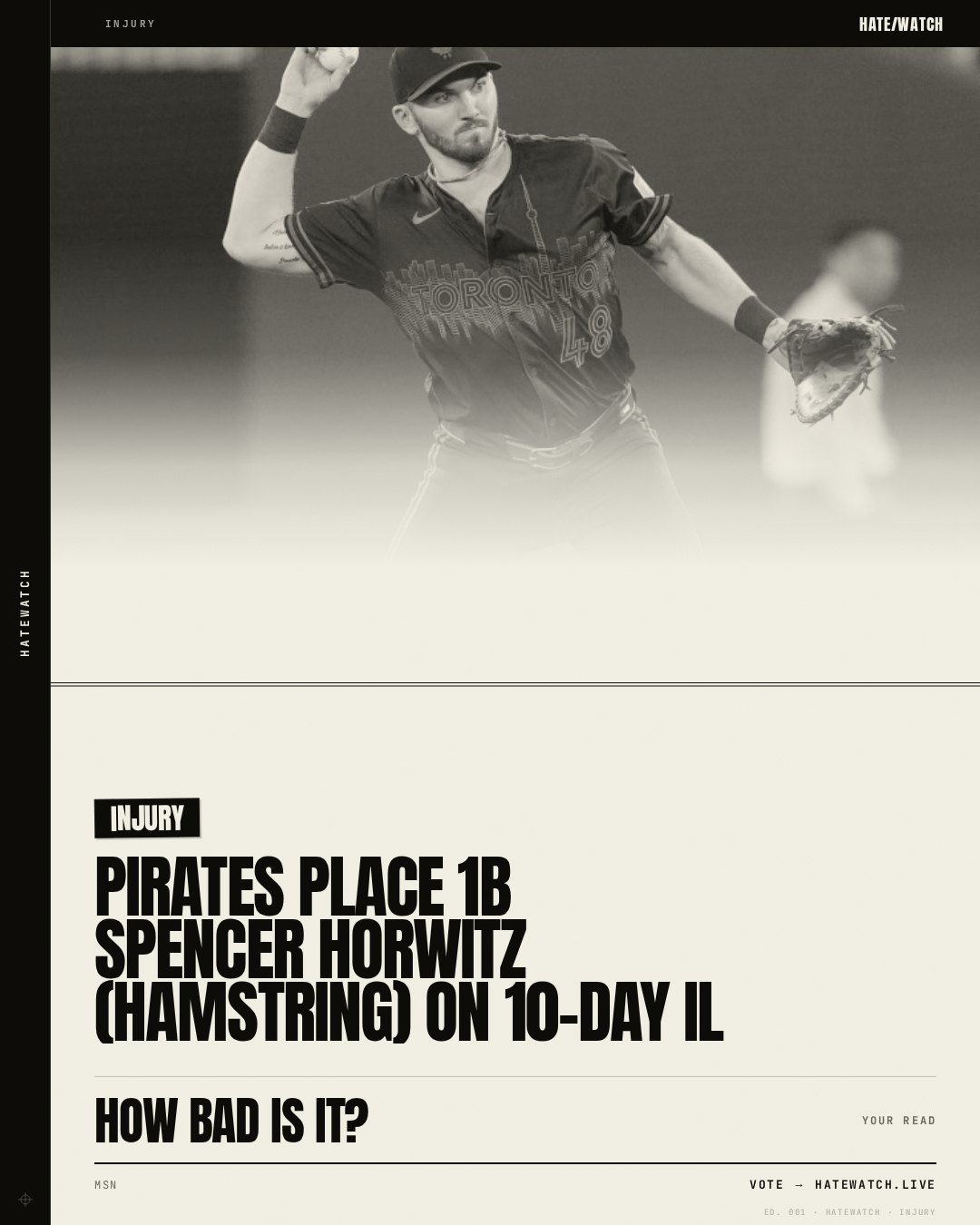 Pirates place 1B Spencer Horwitz (hamstring) on 10-day IL
