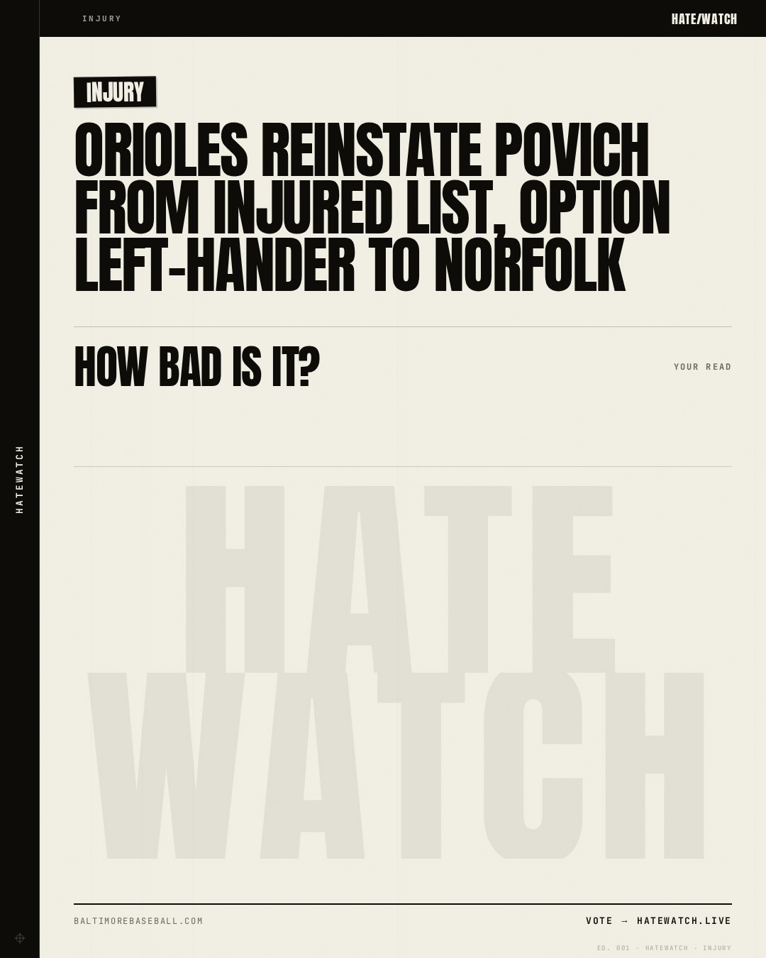 Orioles reinstate Povich from injured list, option left-hander to Norfolk