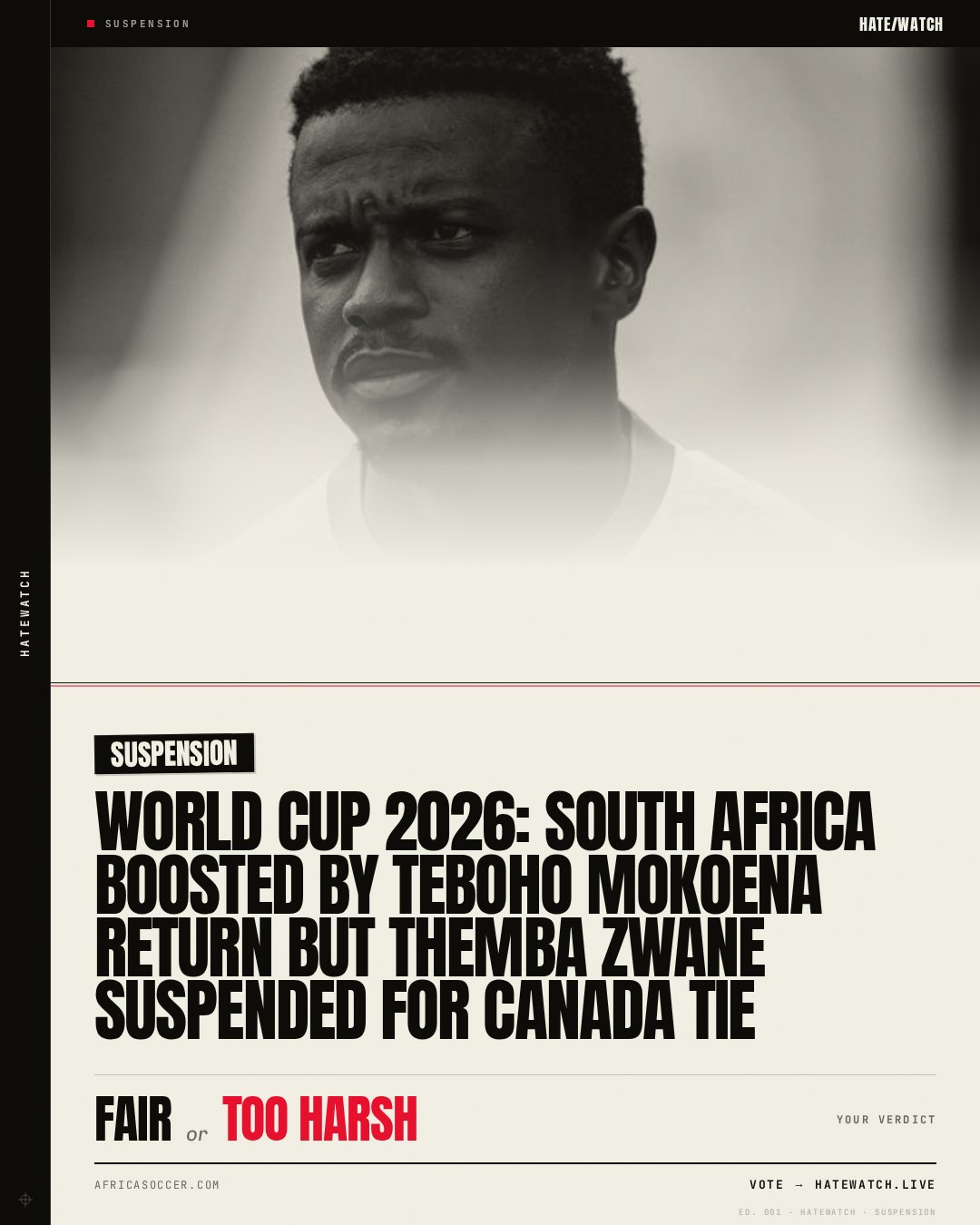 World Cup 2026: South Africa boosted by Teboho Mokoena return but Themba Zwane suspended for Canada tie