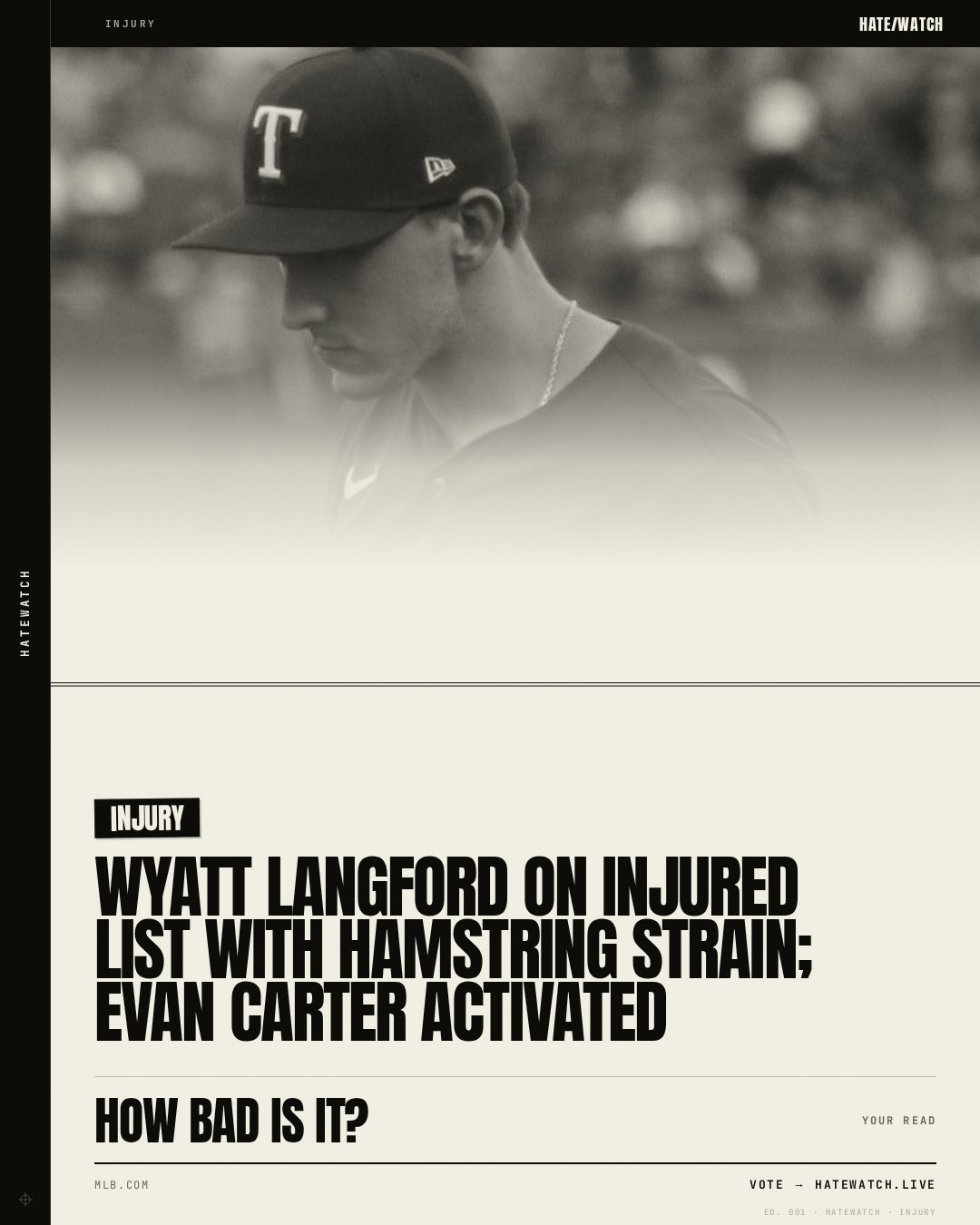 Wyatt Langford on injured list with hamstring strain; Evan Carter activated