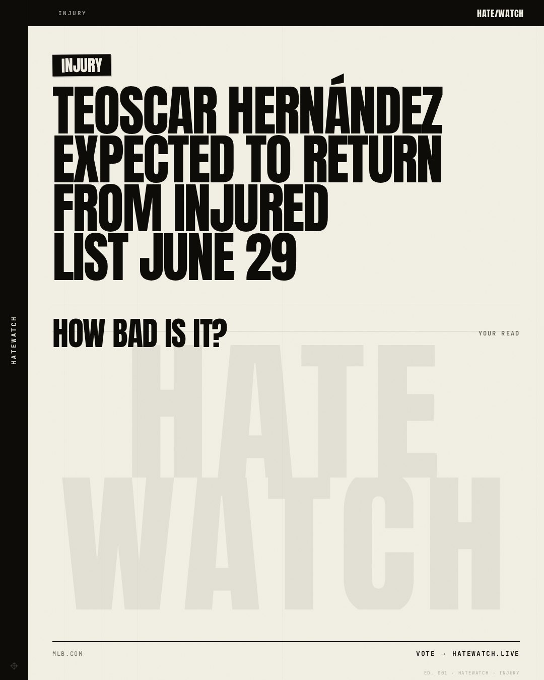 Teoscar Hernández expected to return from injured list June 29