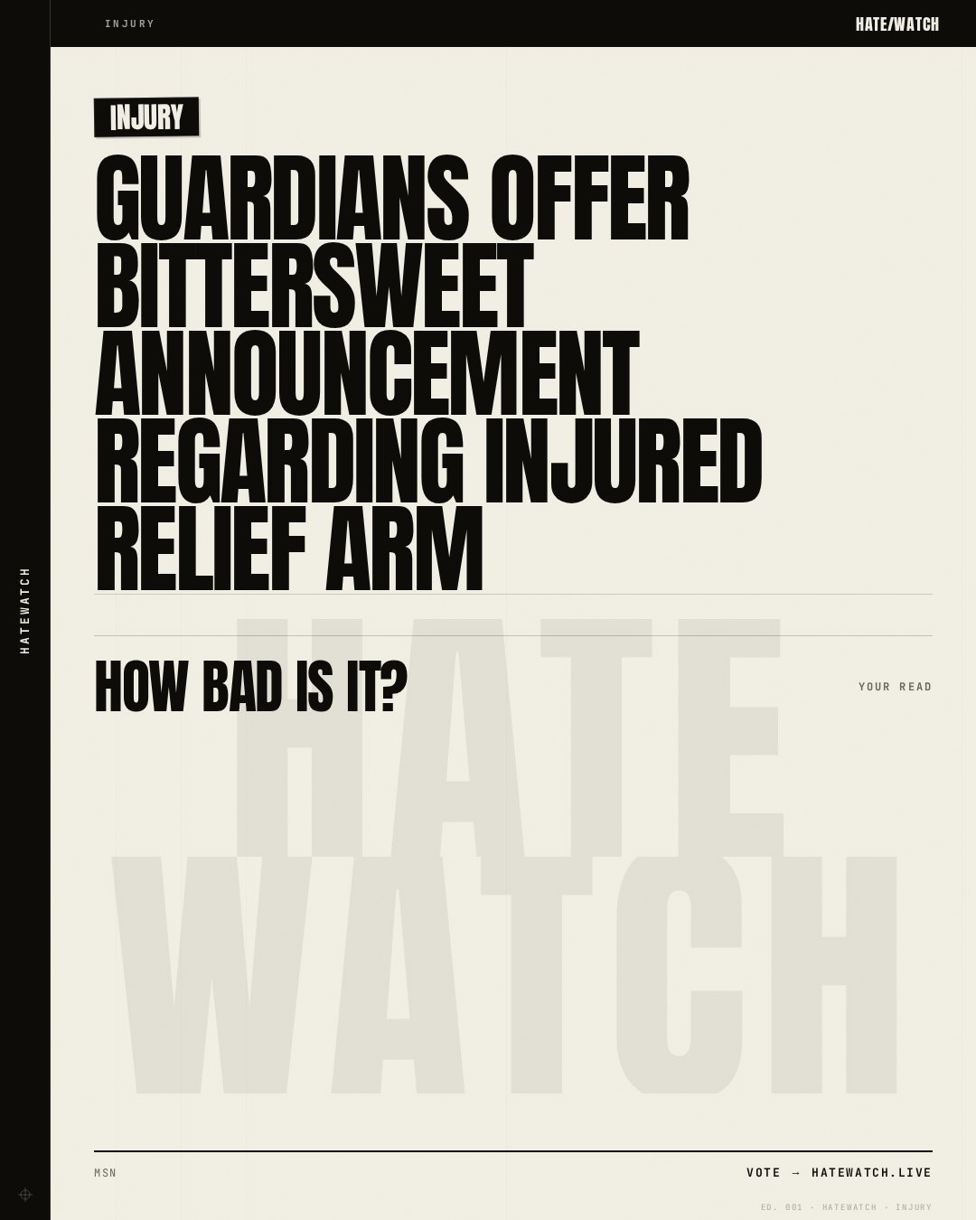 Guardians offer bittersweet announcement regarding injured relief arm