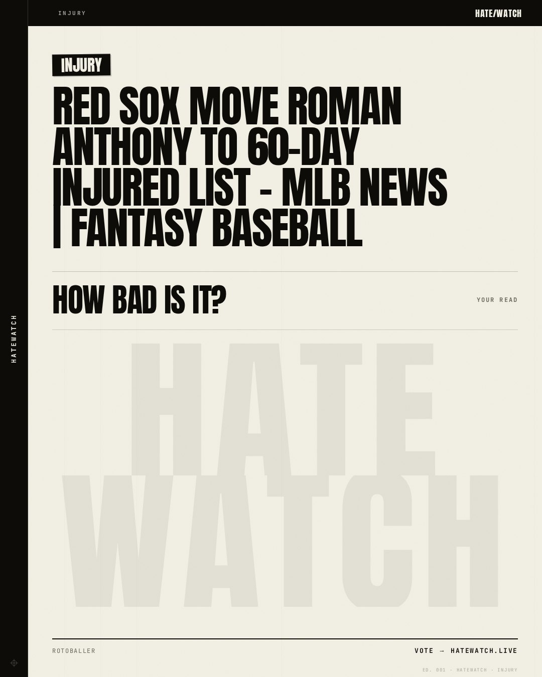 Red Sox Move Roman Anthony to 60-Day Injured List - MLB News | Fantasy Baseball