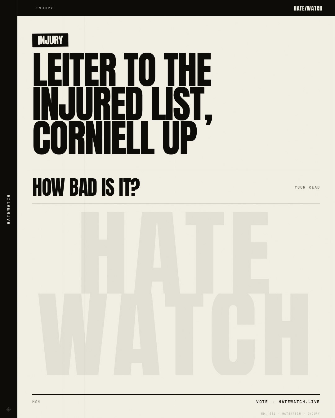 Leiter to the injured list, Corniell up