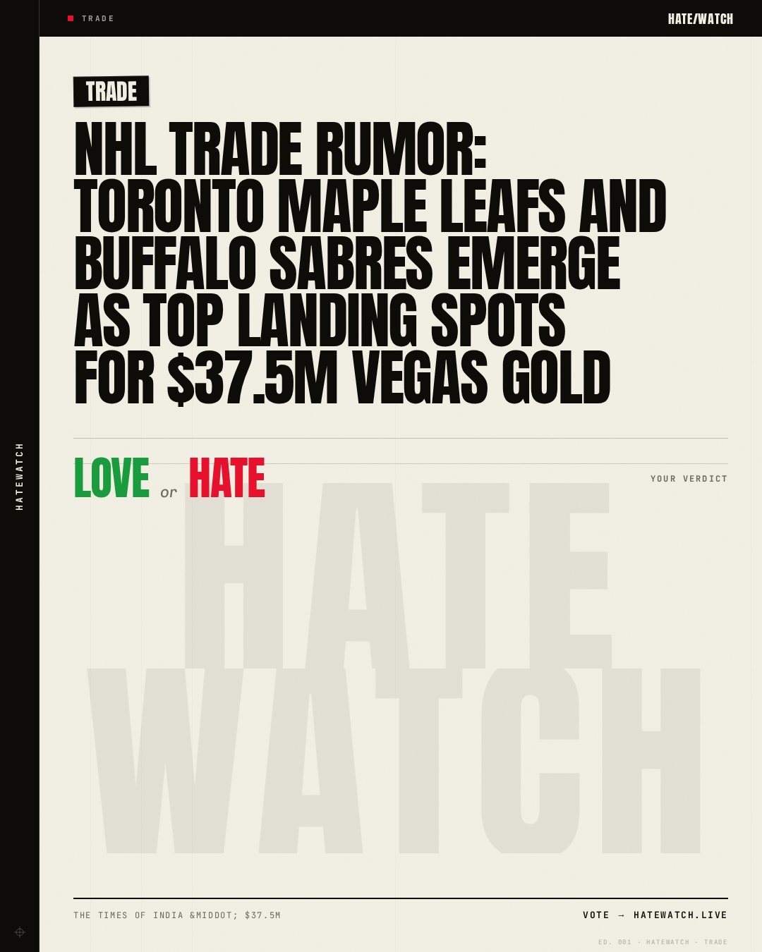 NHL Trade Rumor: Toronto Maple Leafs and Buffalo Sabres emerge as top landing spots for $37.5M Vegas Gold