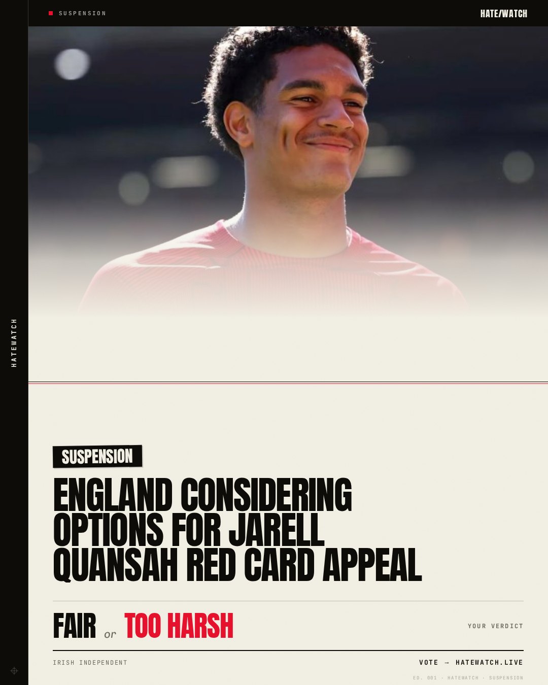 England considering options for Jarell Quansah red card appeal