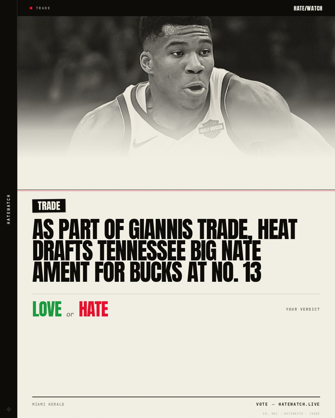 As part of Giannis trade, Heat drafts Tennessee big Nate Ament for Bucks at No. 13