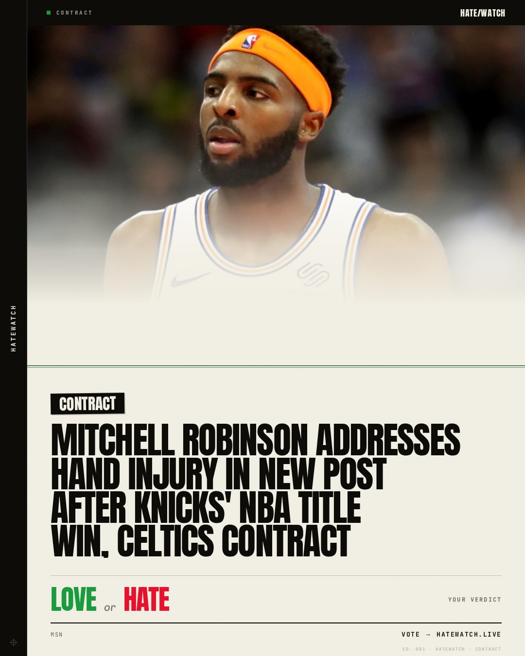 Mitchell Robinson addresses hand injury in new post after Knicks' NBA title win, Celtics contract