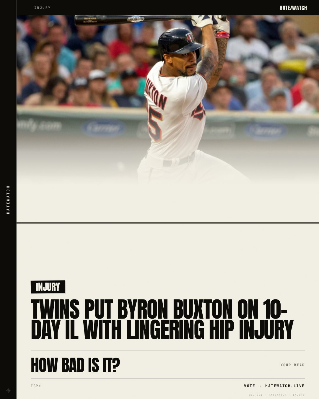 Twins put Byron Buxton on 10-day IL with lingering hip injury