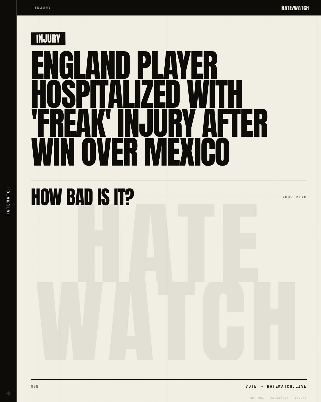 England player hospitalized with 'freak' injury after win over Mexico