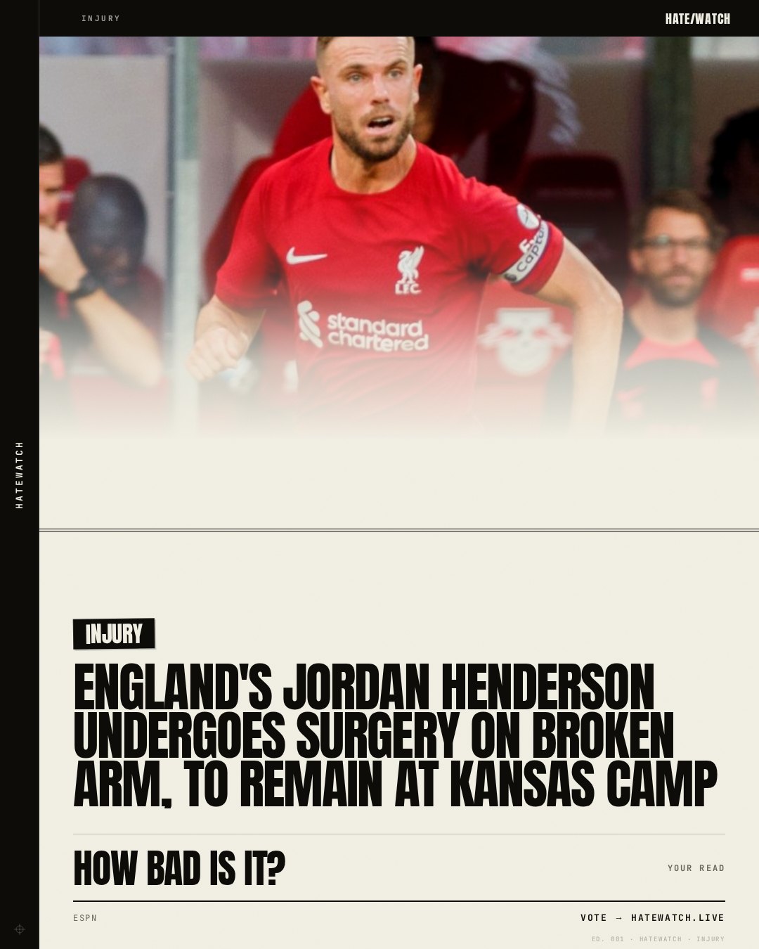 England's Jordan Henderson undergoes surgery on broken arm, to remain at Kansas camp