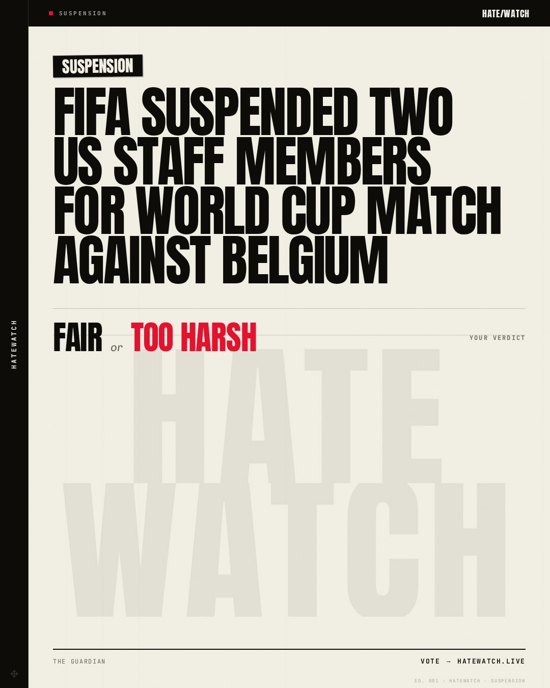 Fifa suspended two US staff members for World Cup match against Belgium