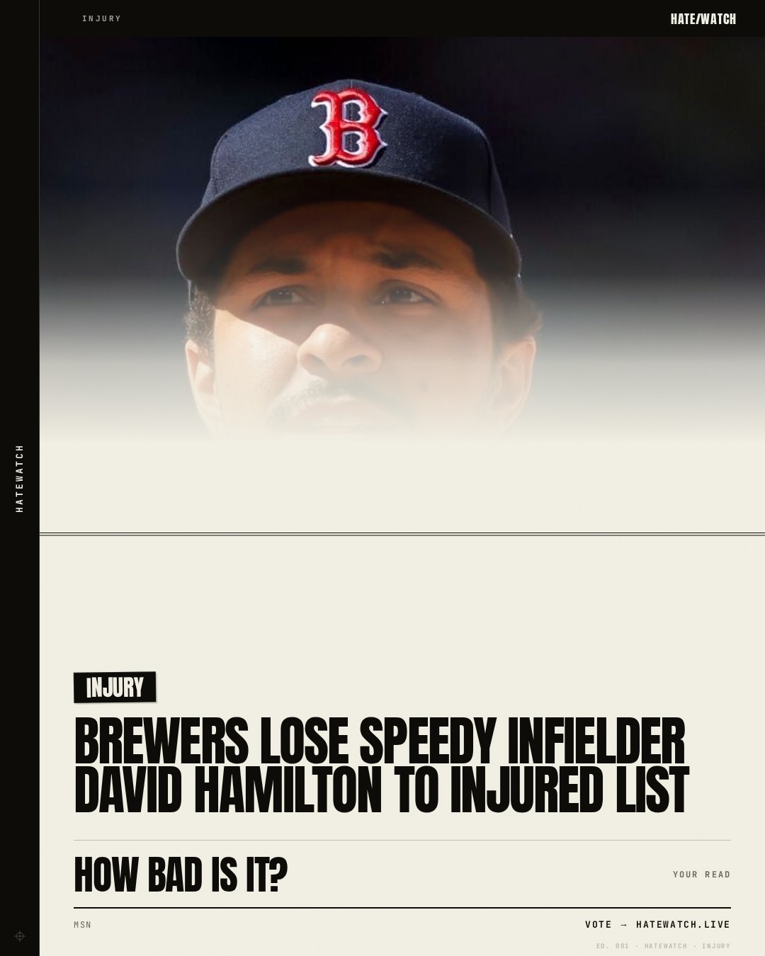 Brewers lose speedy infielder David Hamilton to injured list