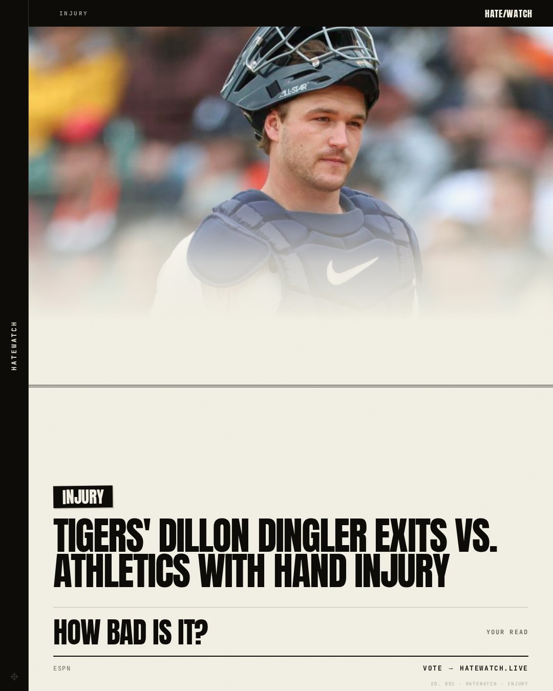 Tigers' Dillon Dingler exits vs. Athletics with hand injury