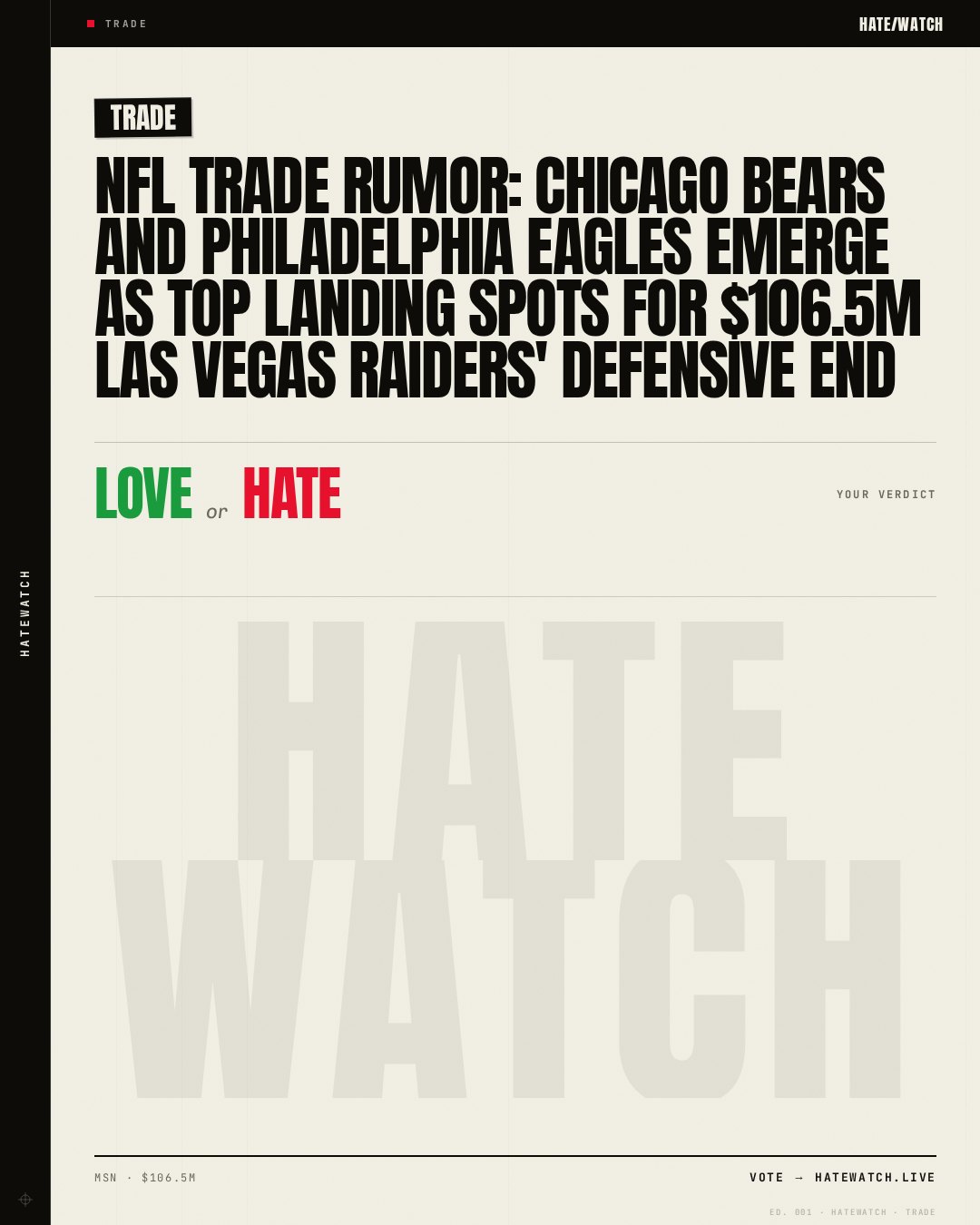 NFL trade rumor: Chicago Bears and Philadelphia Eagles emerge as top landing spots for $106.5M Las Vegas Raiders' defensive end