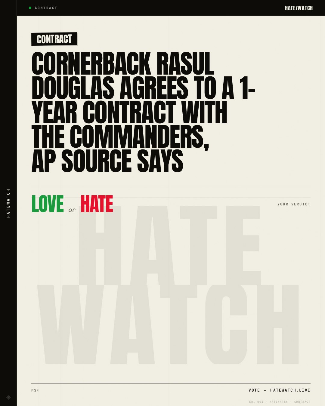 Cornerback Rasul Douglas agrees to a 1-year contract with the Commanders, AP source says