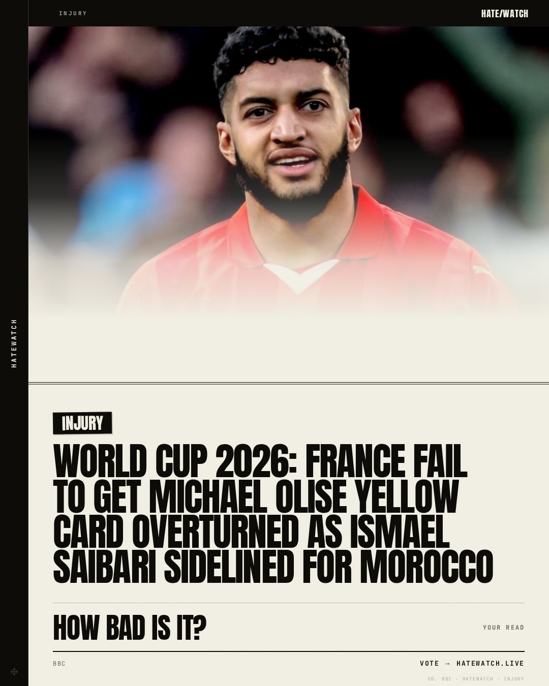 World Cup 2026: France fail to get Michael Olise yellow card overturned as Ismael Saibari sidelined for Morocco