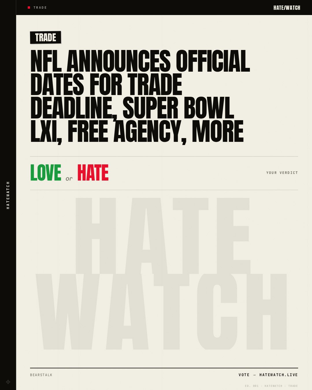NFL Announces Official Dates For Trade Deadline, Super Bowl LXI, Free Agency, More