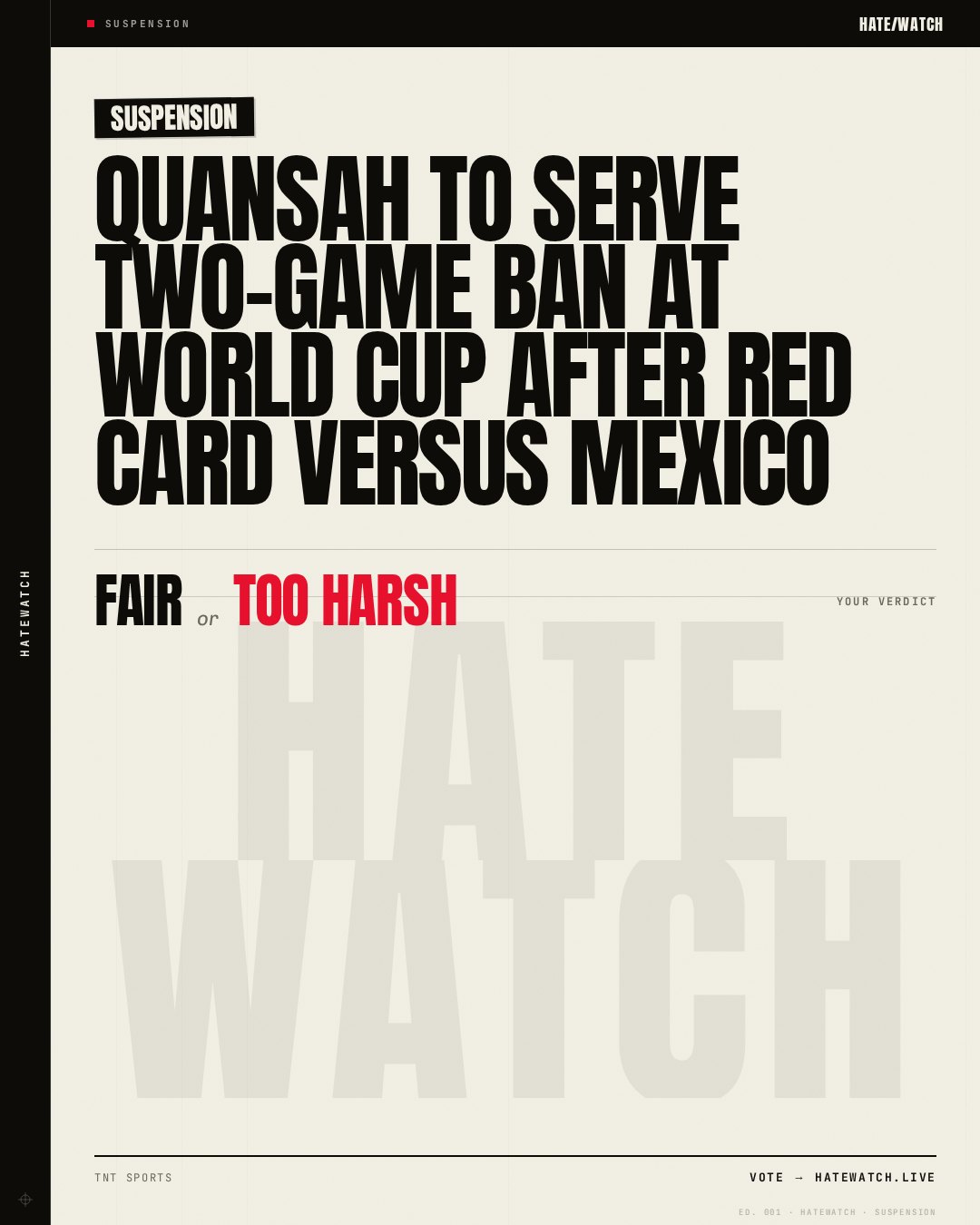 Quansah to serve two-game ban at World Cup after red card versus Mexico