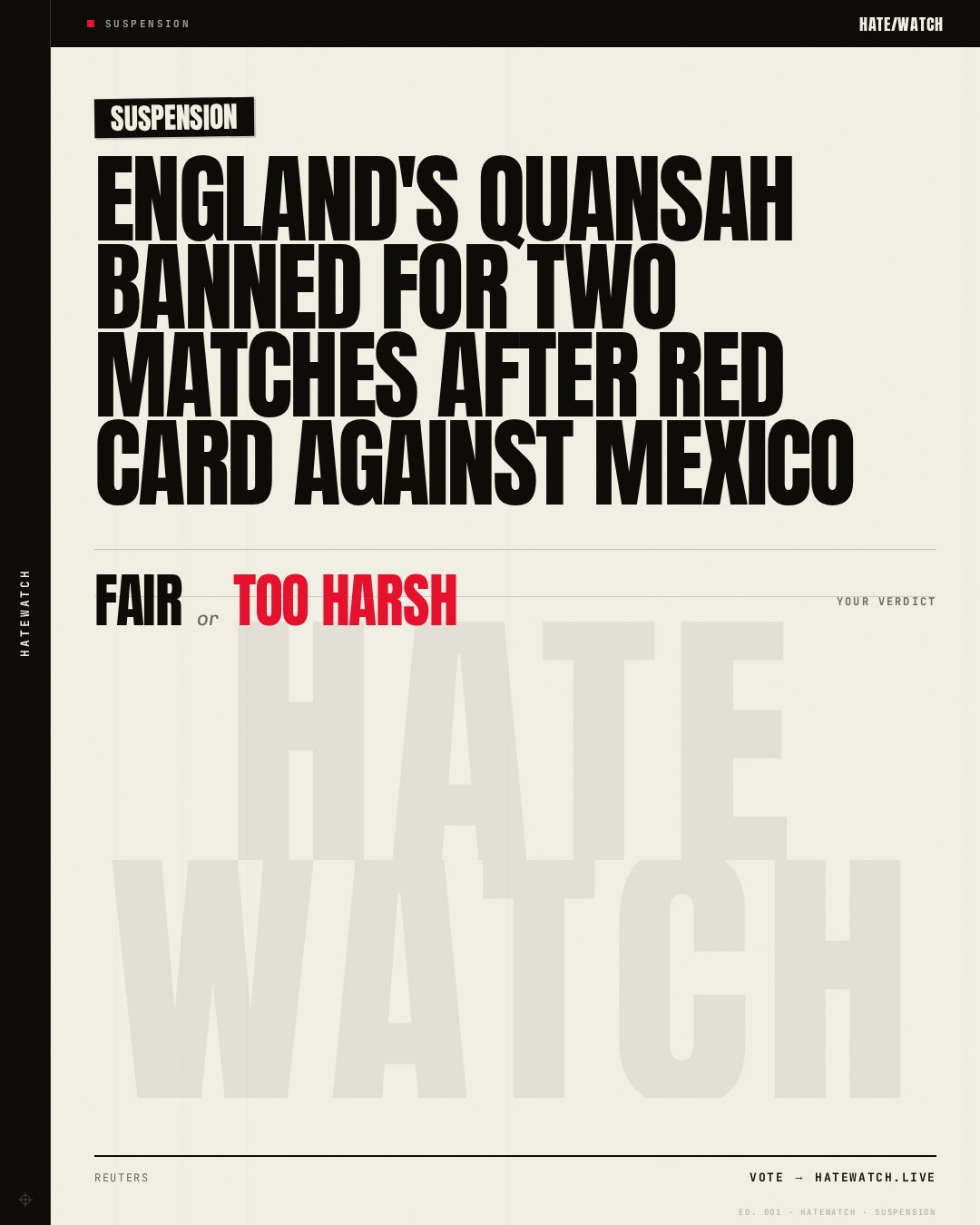 England's Quansah banned for two matches after red card against Mexico