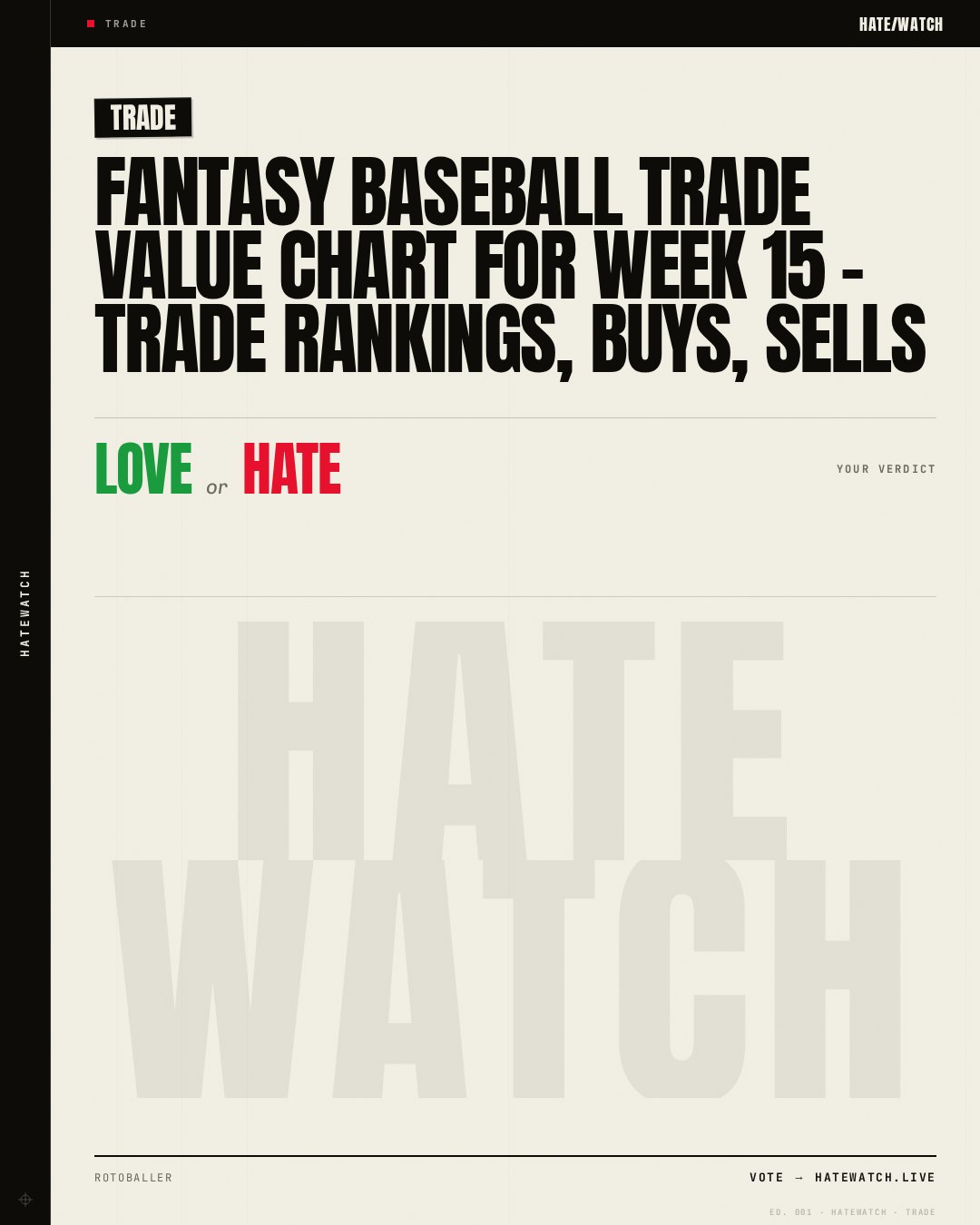 Fantasy Baseball Trade Value Chart for Week 15 - Trade Rankings, Buys, Sells
