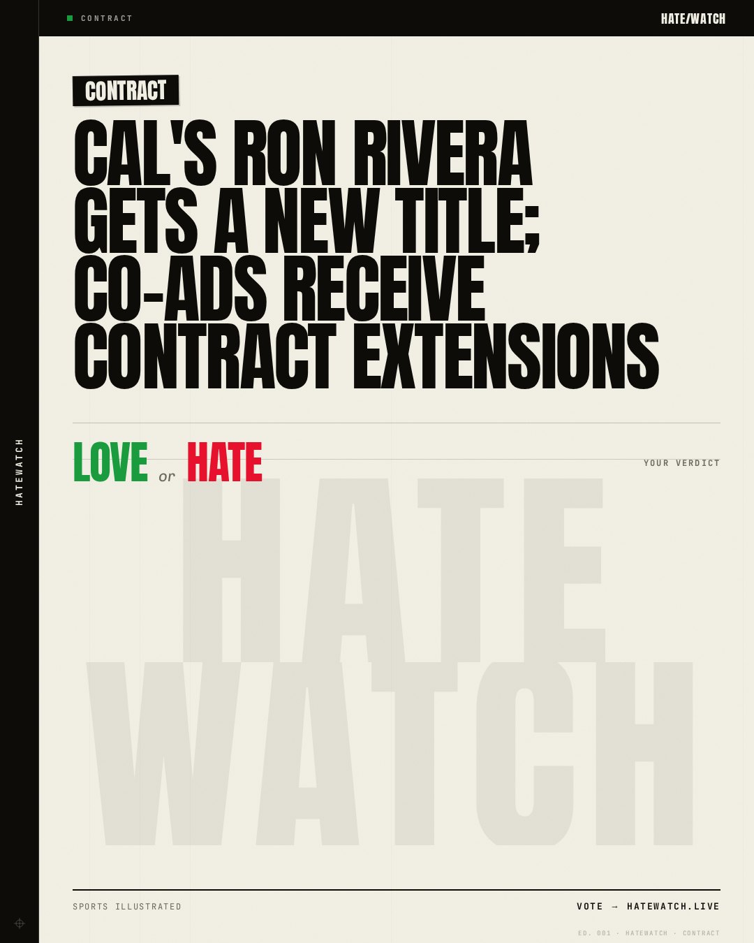 Cal's Ron Rivera Gets a New Title; Co-ADs Receive Contract Extensions