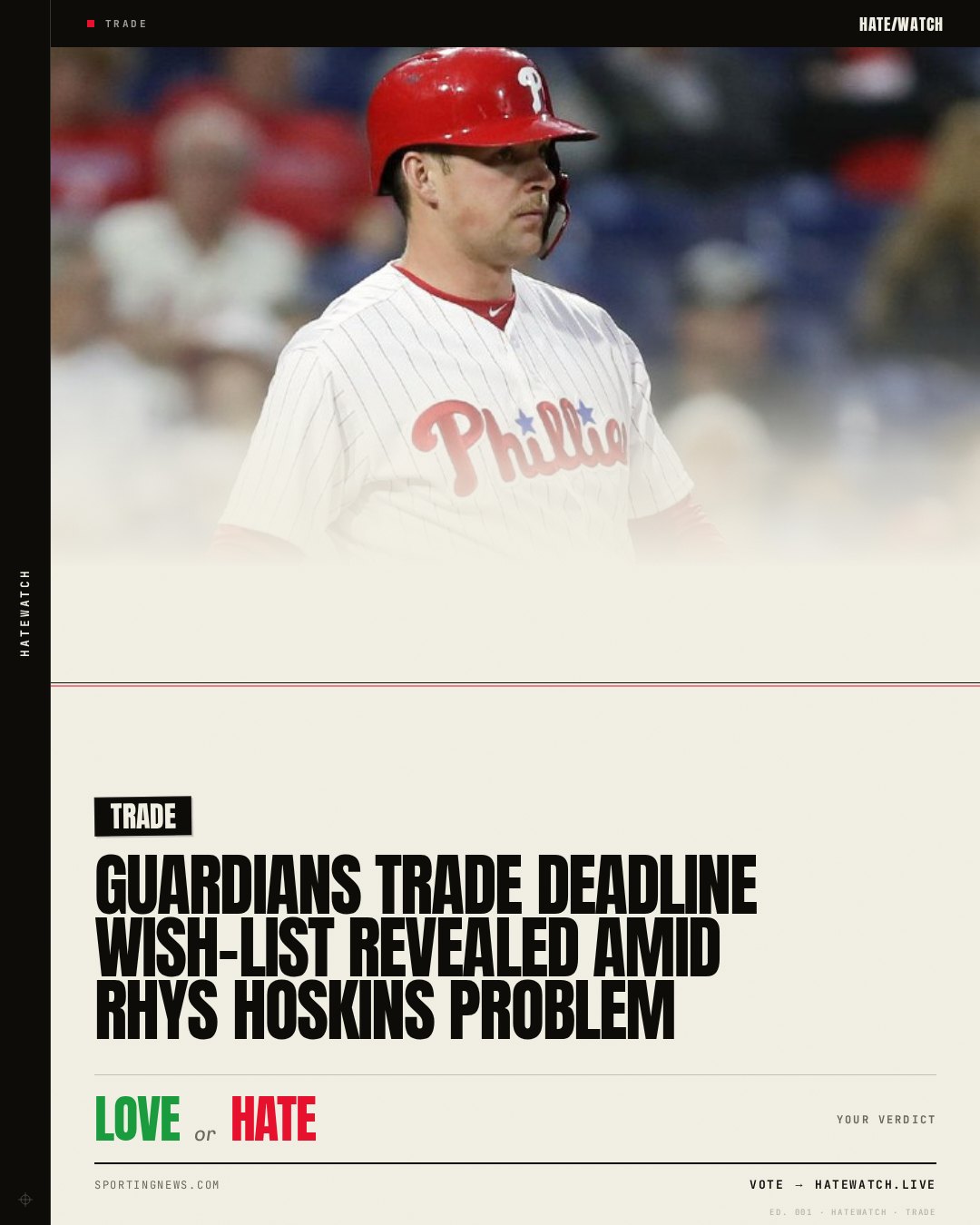 Guardians trade deadline wish-list revealed amid Rhys Hoskins problem