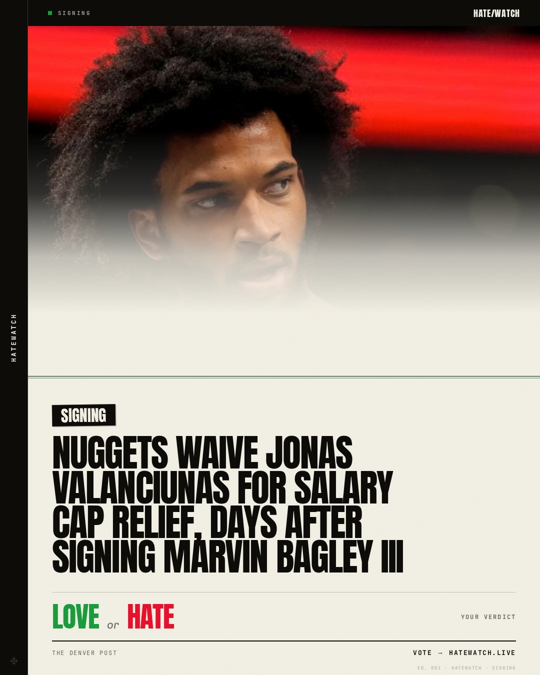Nuggets waive Jonas Valanciunas for salary cap relief, days after signing Marvin Bagley III
