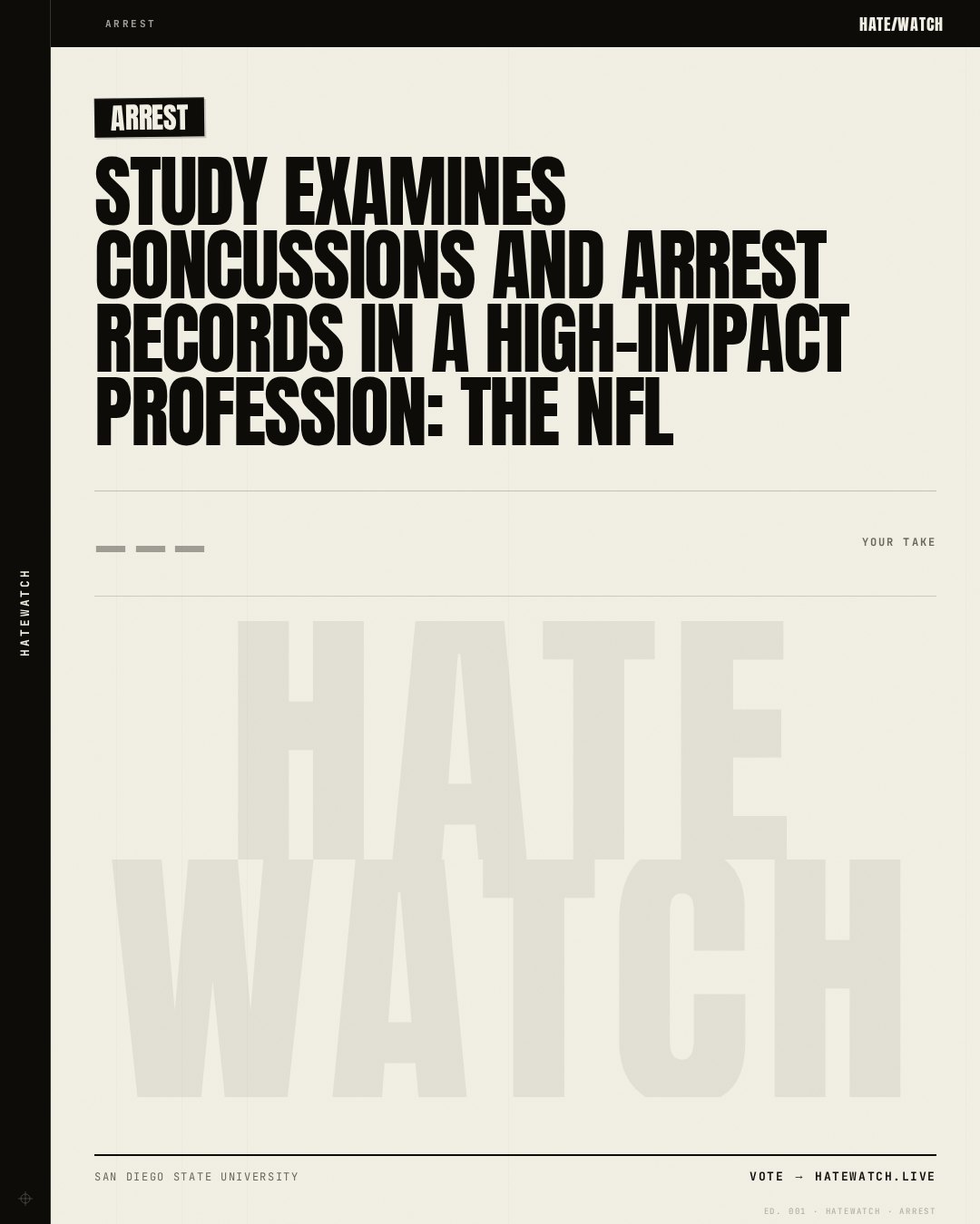 Study examines concussions and arrest records in a high-impact profession: the NFL