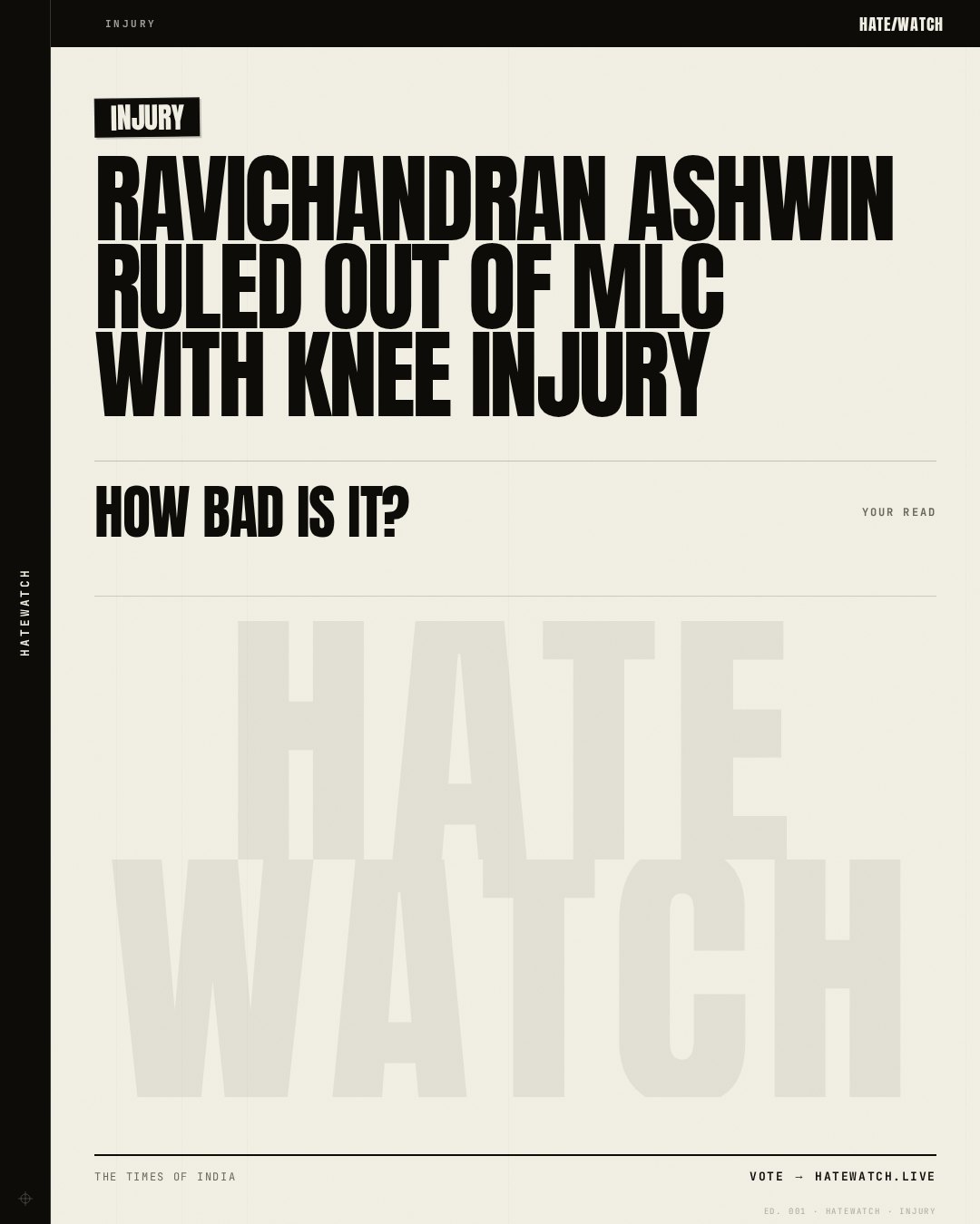 Ravichandran Ashwin ruled out of MLC with knee injury