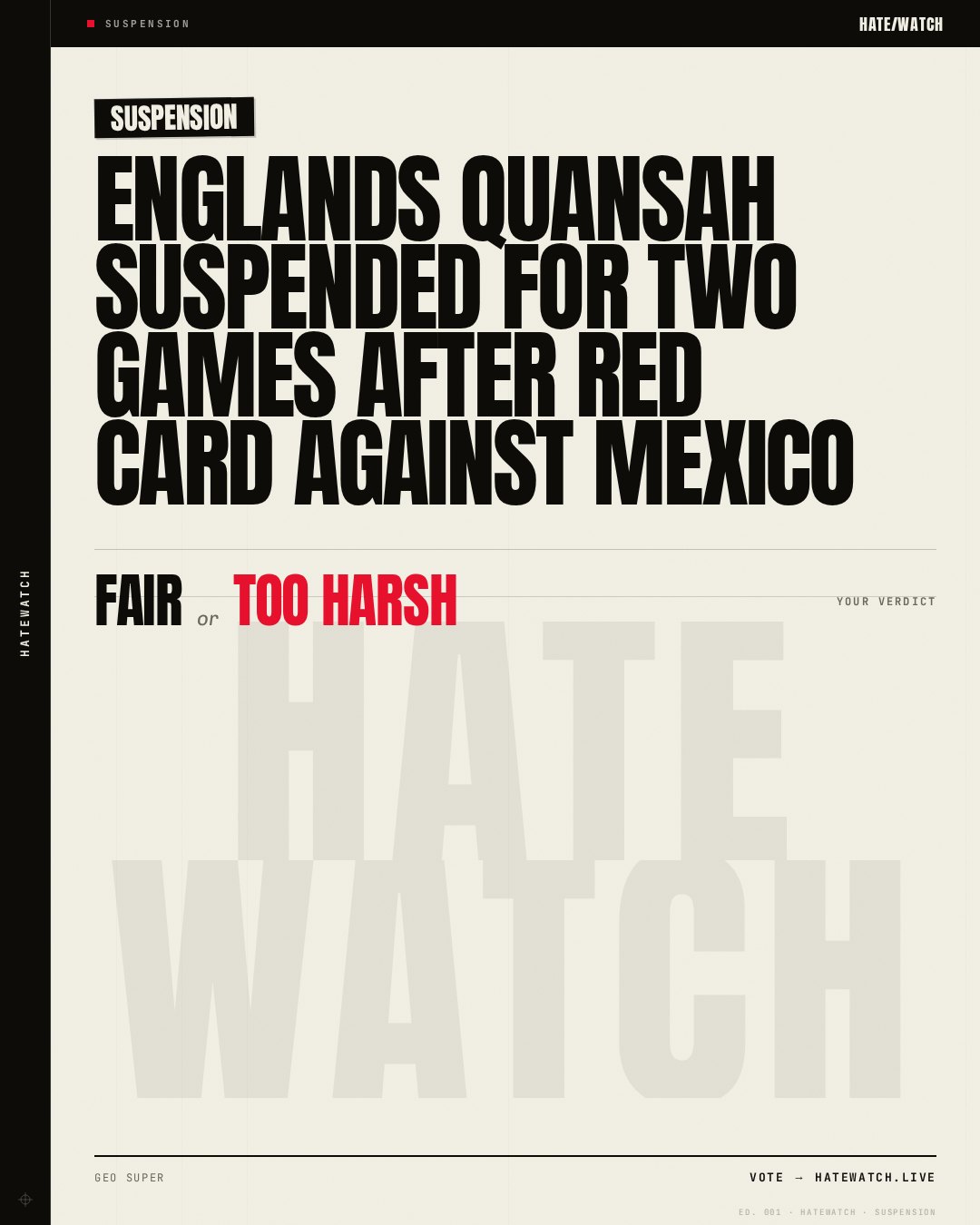 Englands Quansah suspended for two games after red card against Mexico
