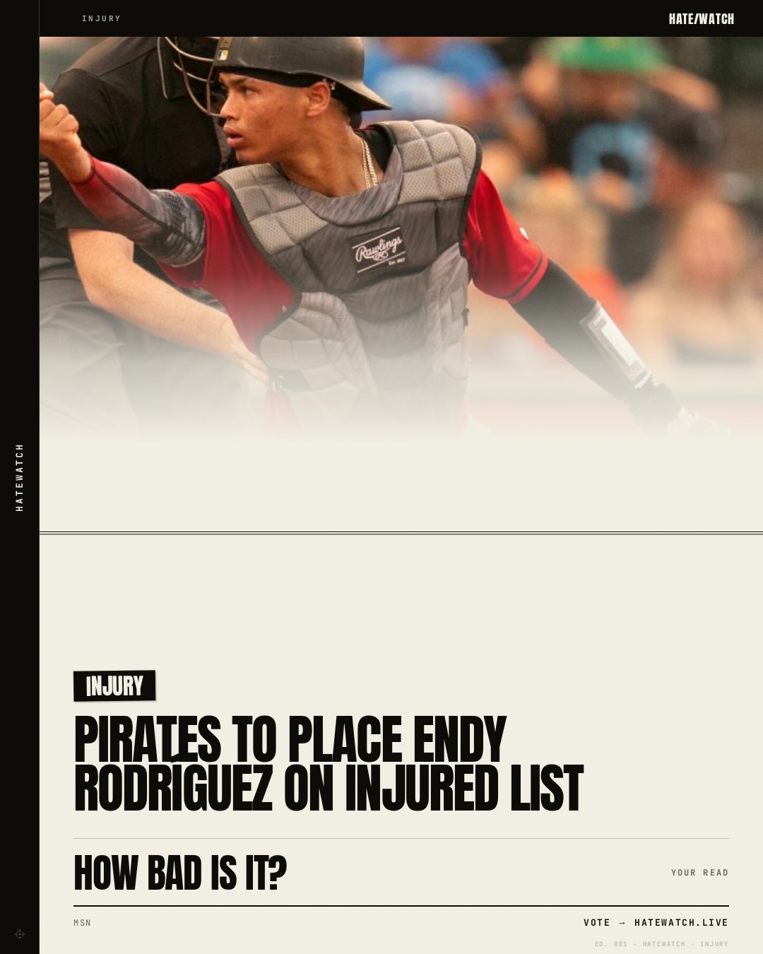 Pirates to place Endy Rodríguez on injured list