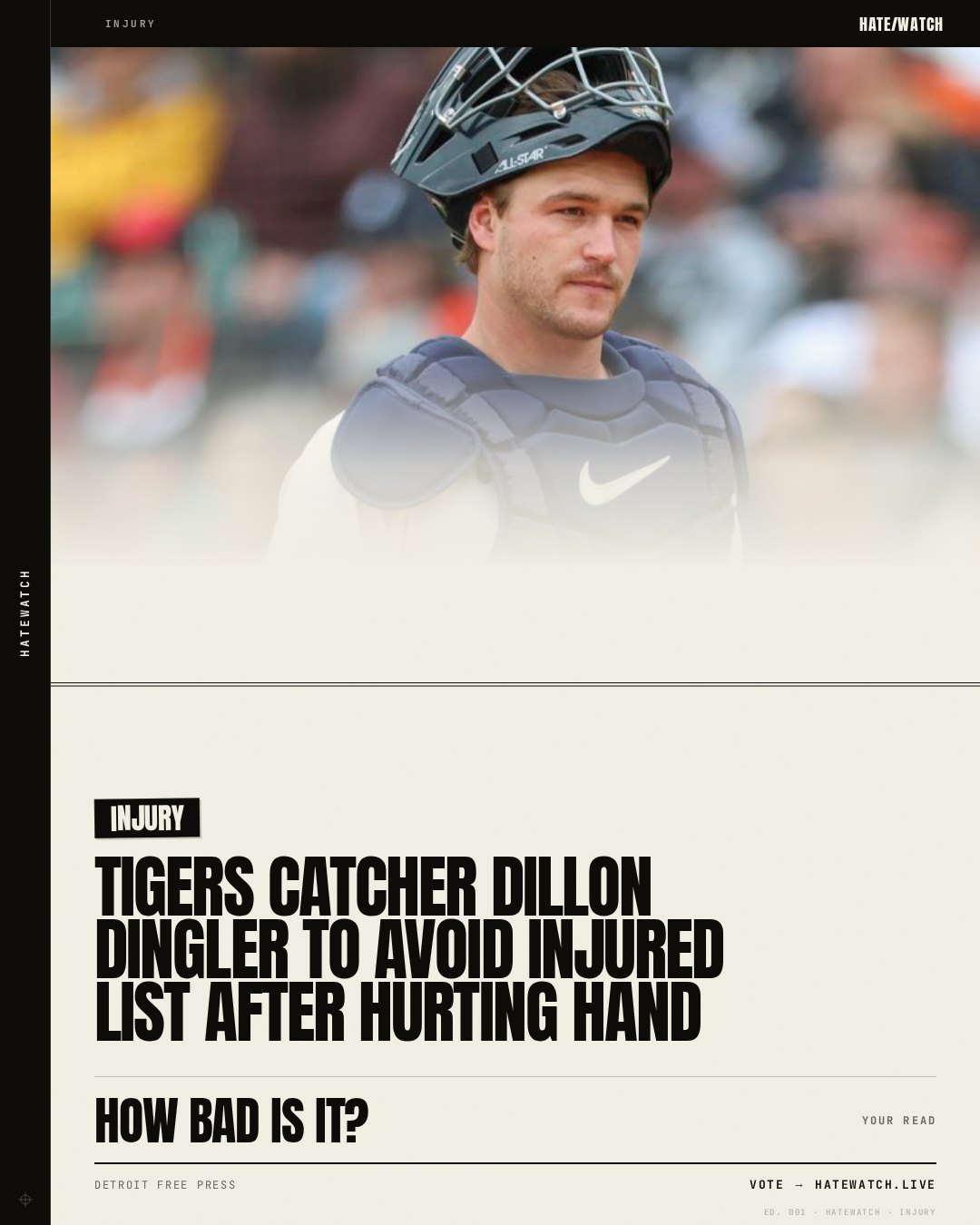Tigers catcher Dillon Dingler to avoid injured list after hurting hand